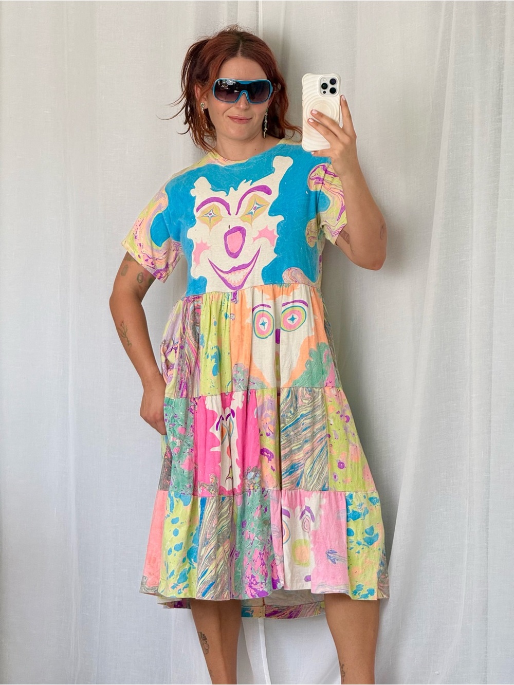 one of a kind marbled clowncore art patchwork dress ✧